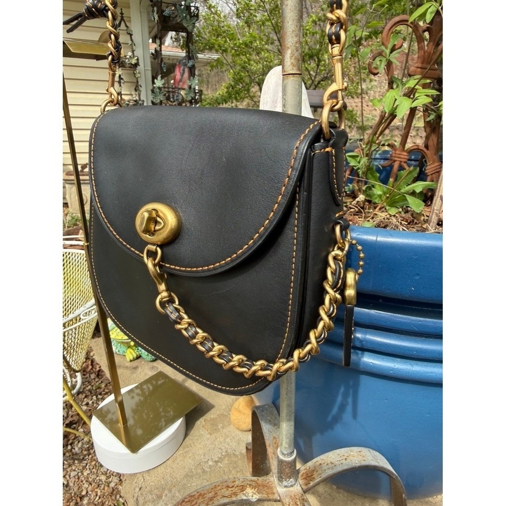 Coach 1941 Saddle Bag 23 Black Glovetanned Leather Crossbody 58241 Brass Chain